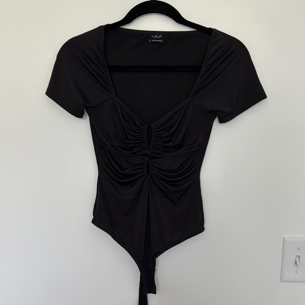 Out from Under/Urban Outfitters Black Ruched Bodysuit Top - Size S - Picture 2 of 4
